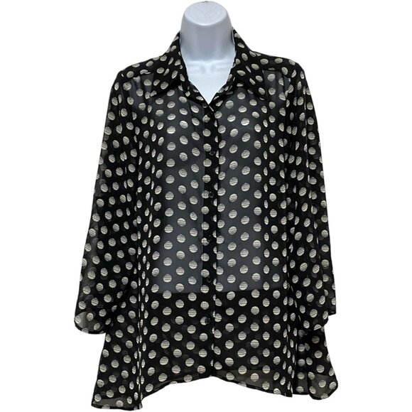 Women's Large Light Weight Button Blouse Half Sleeve Polka Dot Design By-AGB - Picture 1 of 3
